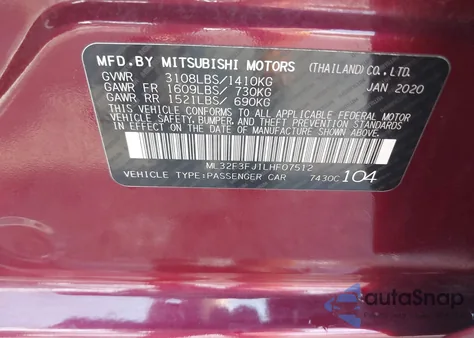 2020 Mitsubishi Mirage G4 Es from USA, damaged, VIN ML32F3FJ1LHF07512